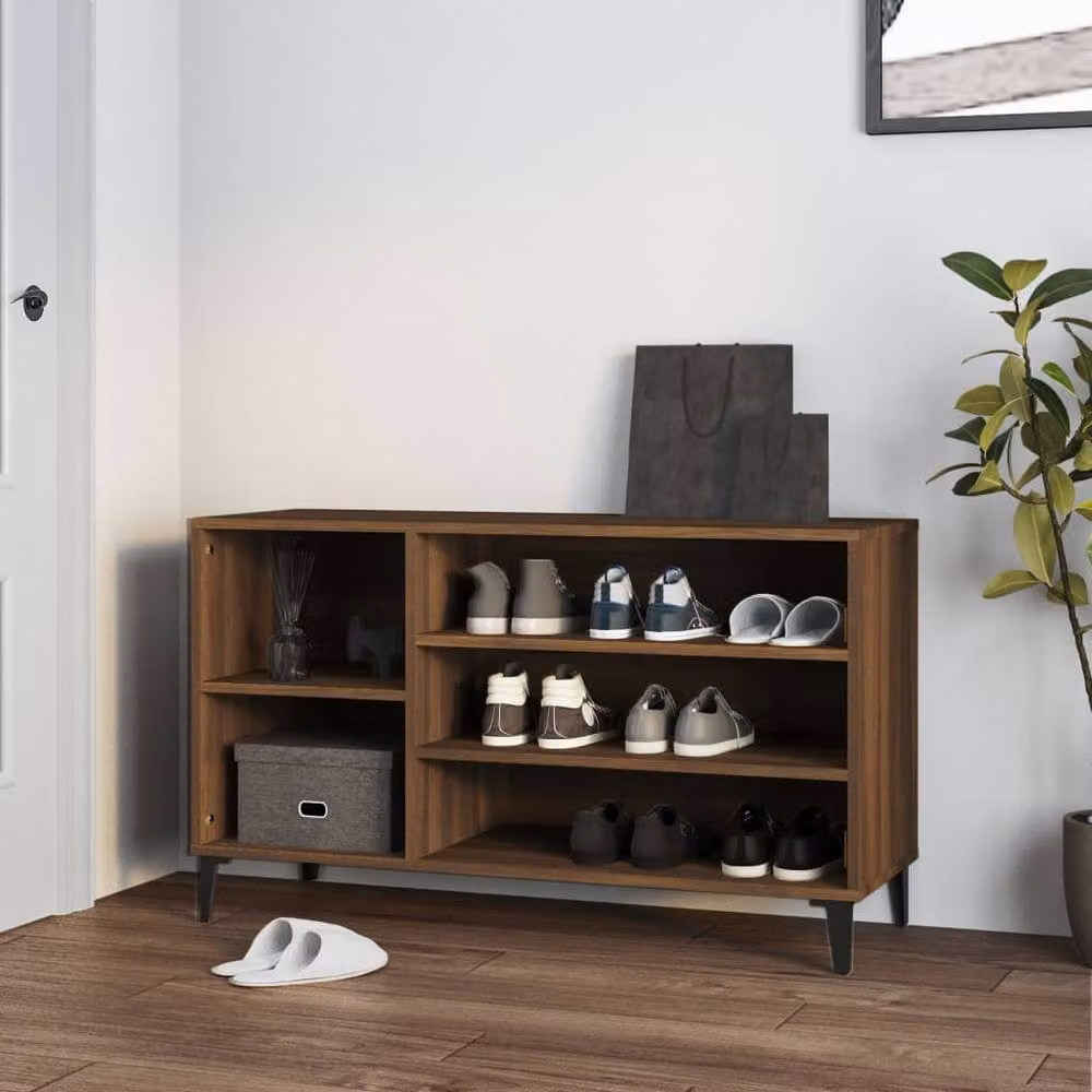 Berkfield Home Brown Oak Shoe Cabinet with Integrated Seat, W: 102 cm, D: 36 cm, H: 60 cm – 2