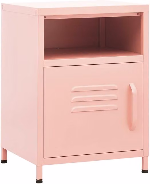 Berkfield Home Modern Pink Metal Nightstand with Integrated Lighting W/D/H: 35 x 35 x 51 cm