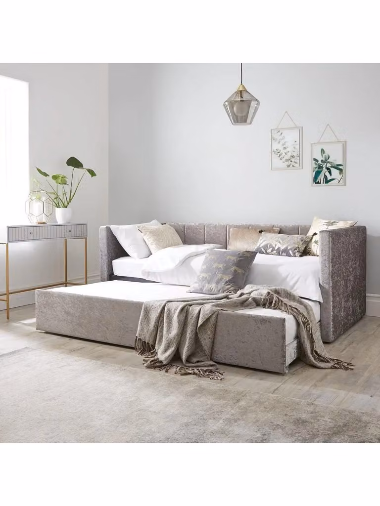Very Home Connie Upholstered Velvet Day Bed in Silver, W/D/H: 213.0 x 107.0 x 79.0 cm