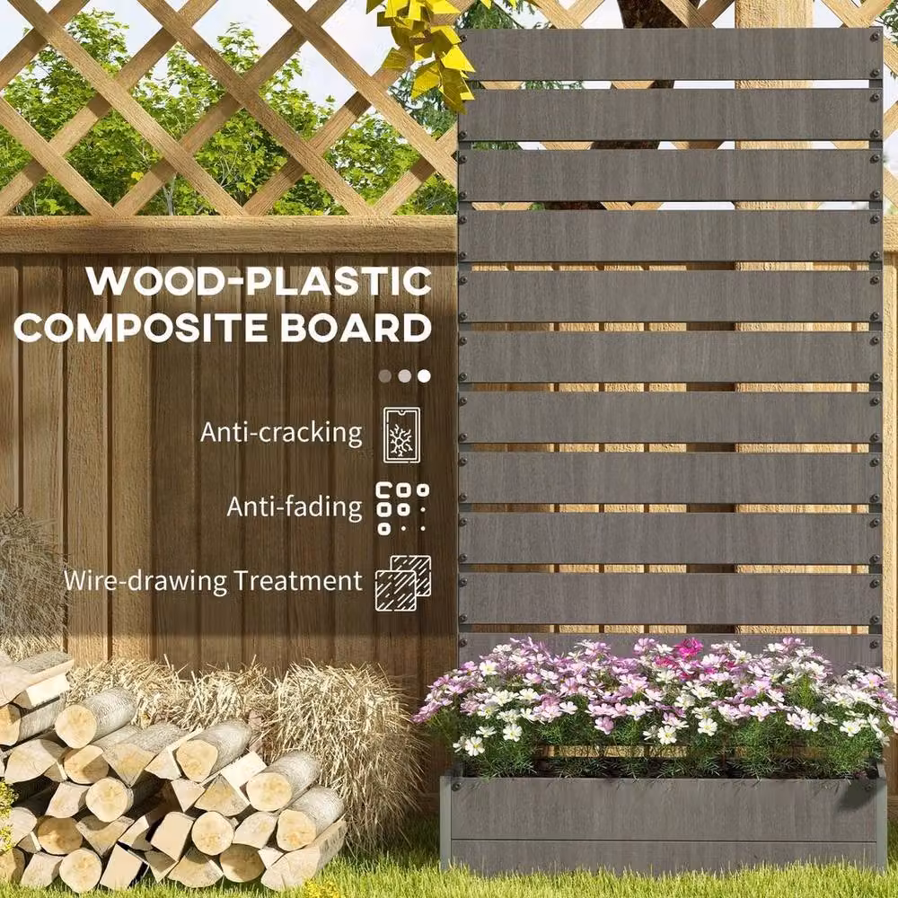 Kelvenix Raised Garden Bed with Trellis in Grey, W/D/H: 180 x 90.5 x 38 cm – 4