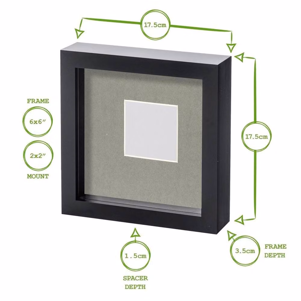 NESTLUNE Set of 5 Grey Acrylic 3D Box Photo Picture Frames, Square, W/D/H: 15 x 15 x 15 cm, Total Length: 100 cm – 2