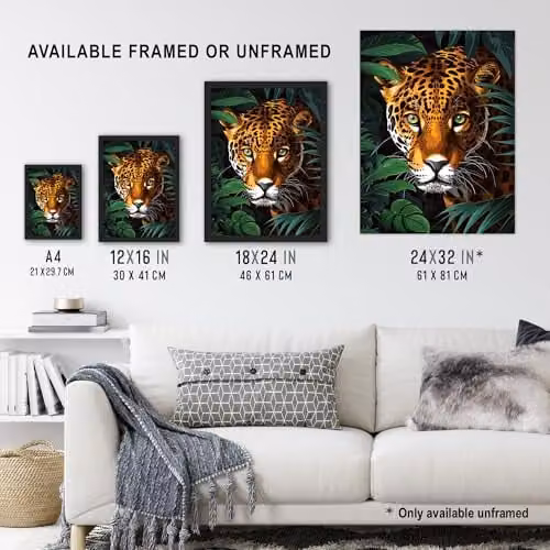Artery8 Jaguar in Jungle Plants Wall Art Poster Print, Multicolour, 46 x 61 cm – 3