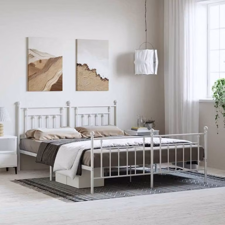 Berkfield Home Metal Bed Frame with Headboard and Footboard in White 183 x 213 cm