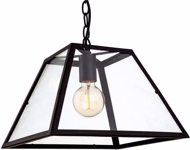 Firstlight Kew 1 Light Ceiling Pendant in Black with Transparent Glass, E27