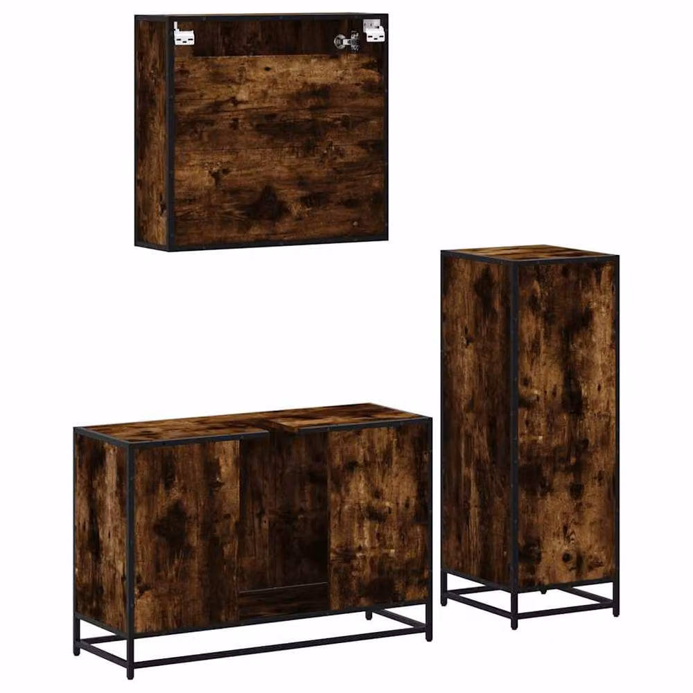 Berkfield Home 3 Piece Industrial Bathroom Furniture Set in Brown Smoked Oak – 5