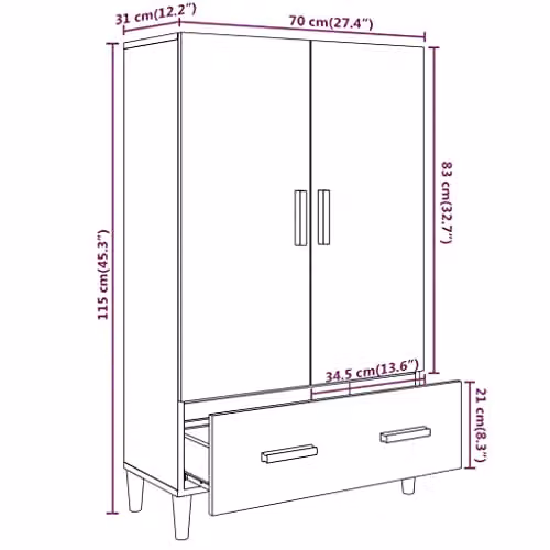 vidaXL Highboard in Smoked Oak, Brown Engineered Wood with Hinged Doors and Internal Shelves, W/D/H: 70 x 31 x 115 cm – 3