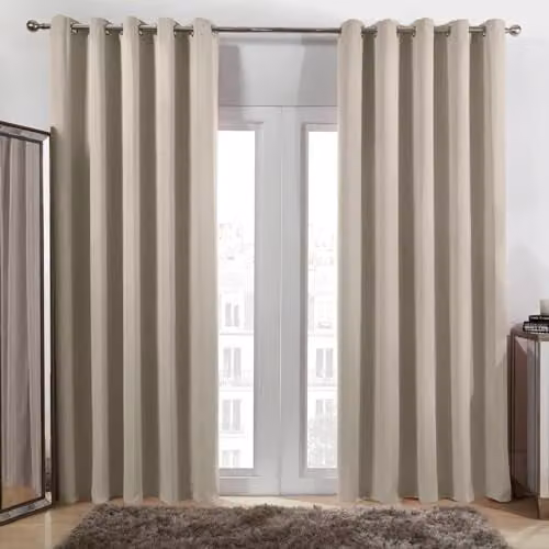 OHS Pair of Thermal Blackout Eyelet Curtains in Sand, W: 116 cm, H: 137 cm
