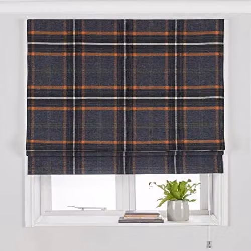 Riva Home Checked Blackout Roman Blind, Rust and Multicolour, Width: 153 cm, Drop: 137 cm