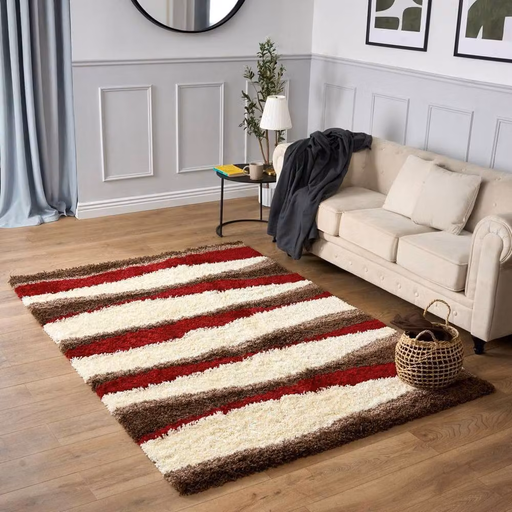 Bravich LTD Abstract Wave Shaggy Area Rug in Red and Multicolour, W: 160 cm, D: 230 cm, Pile Height: 5 cm – 3