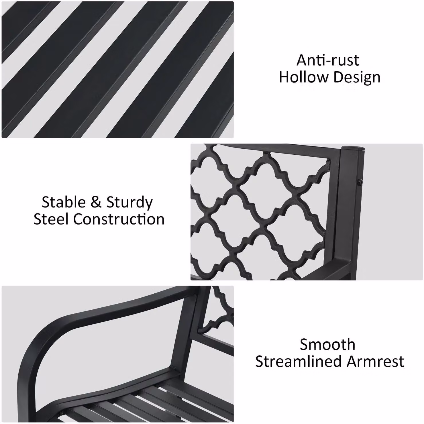 Costway 2 Seater Metal Patio Garden Bench with Backrest in Black – 5