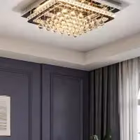 Living and Home Modern Square Crystal LED Flush Mount Ceiling Light in Silver and Chrome – 2