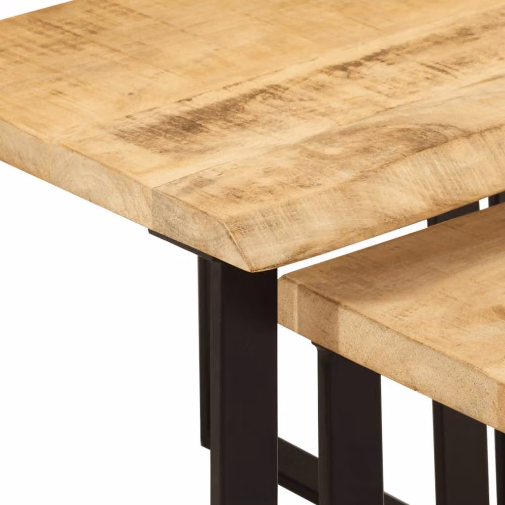 Berkfield Home 3-Piece Nesting Tables Set in Brown Solid Mango Wood with Live Edge and Metal Accents – 6