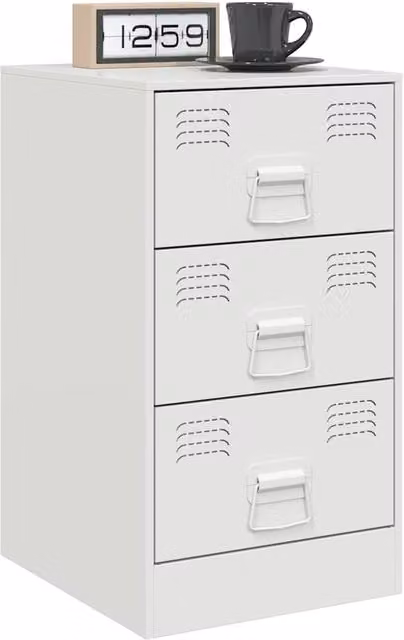 Berkfield Home Set of 2 Stylish White Metal Bedside Cabinets, W/D/H: 34.5 x 39 x 62 cm