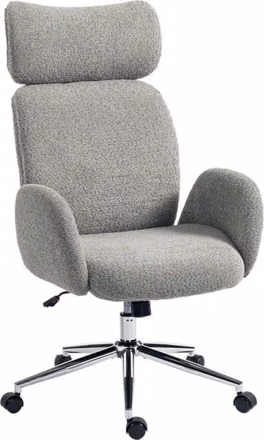 HOMCOM Ergonomic Office Chair with Adjustable Headrest in Charcoal Grey Bouclé Fabric