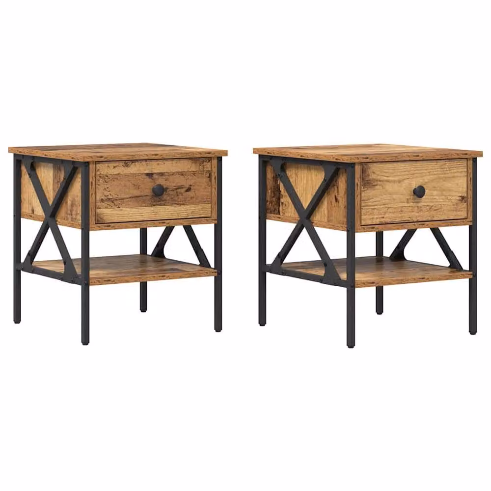 Berkfield Home Modern Bedside Tables, 2 Piece Set in Old Wood Brown, W/D/H: 40 x 42 x 45 cm – 3