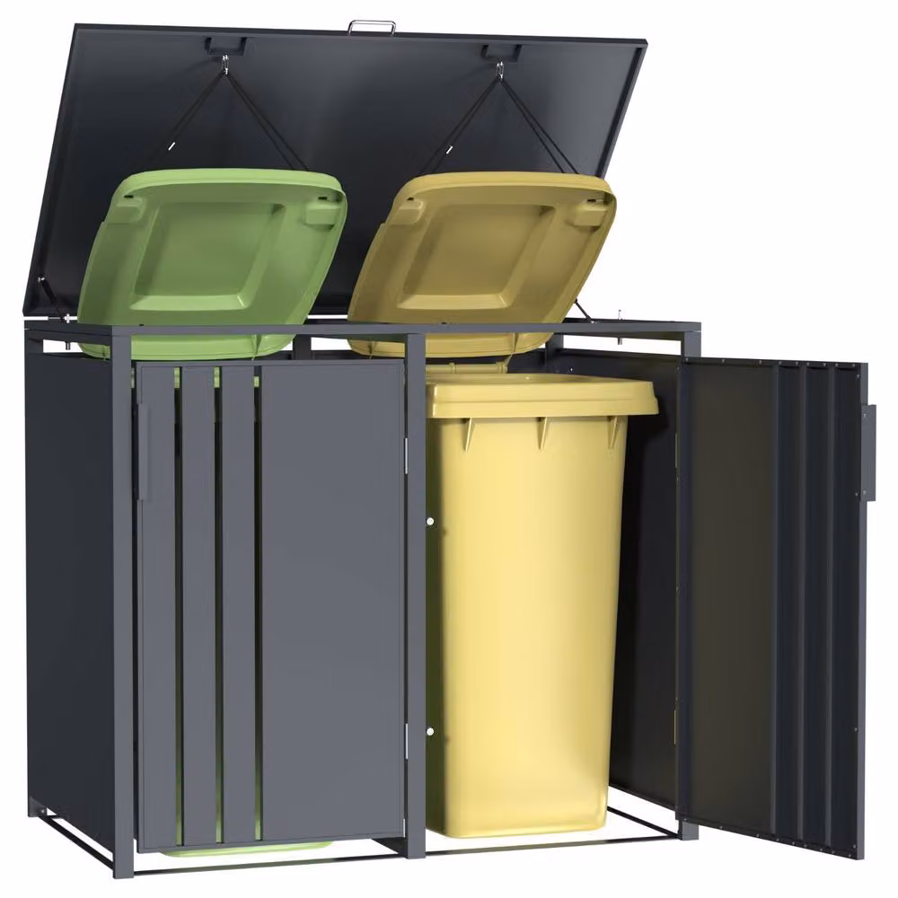 Phoenix Safe Company Anthracite Double Wheelie Bin Store for 2 x 240L Bins, Soft Close Metal Storage, W: 80 cm, D: 116 cm, H: 80 cm – 5