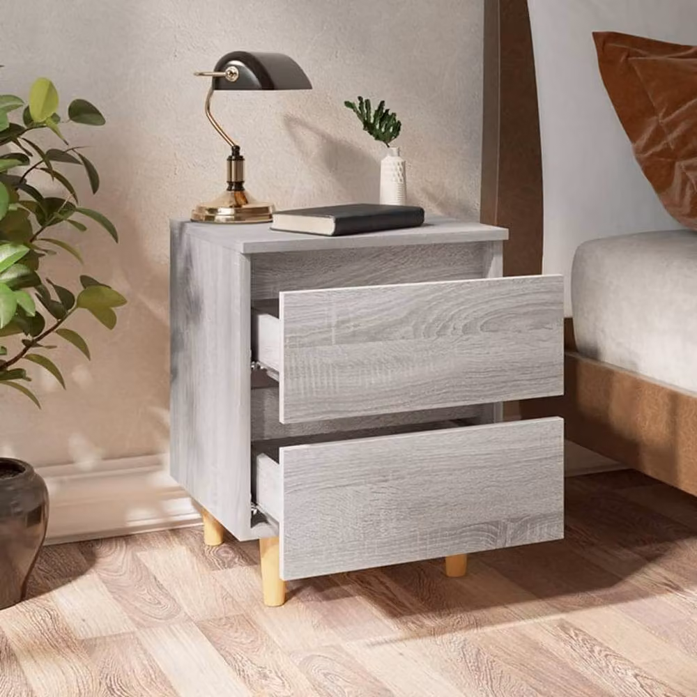 Berkfield Home Set of 2 Grey Sonoma Bedside Cabinets with Solid Wood Legs, W/D/H: 40 x 35 x 50 cm – 3
