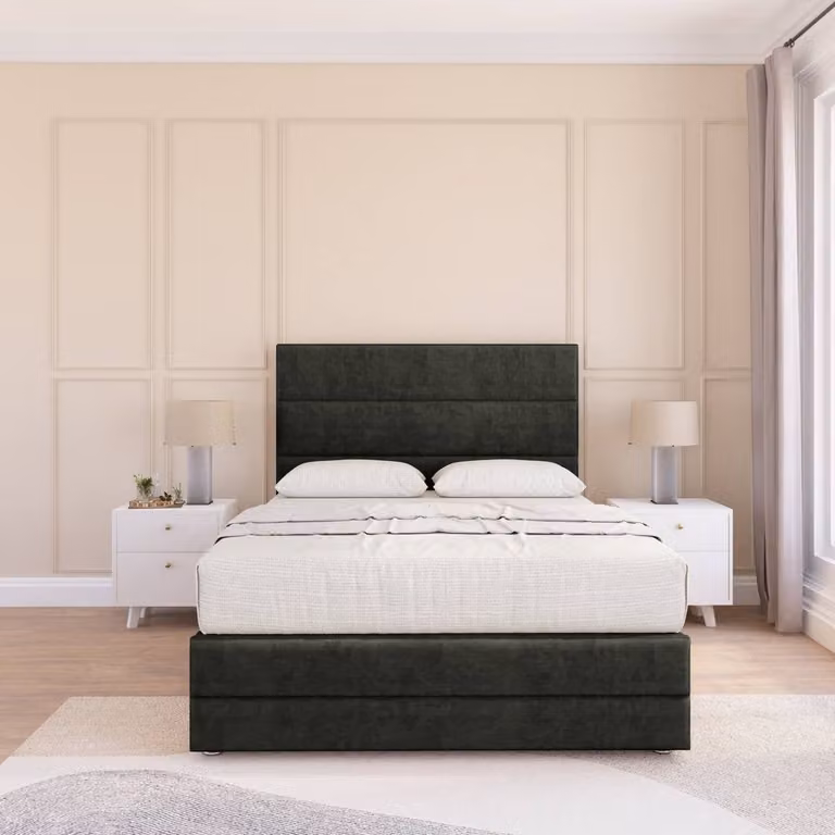 Sloomy Monaco Upholstered Velvet Bed Frame with Headboard in Dark Grey, W/D/H: 120 x 200 x 90 cm