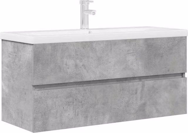 Berkfield Home 2 Piece Modern Wall Mounted Bathroom Furniture Set in Concrete Grey with Ceramic Vanity Unit