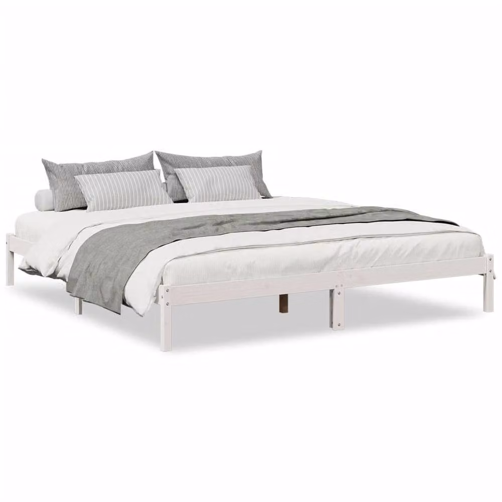 Berkfield Home Extra Long Solid Wood Pine Bed Frame in White, W/D/H: 200 x 210 cm – 2