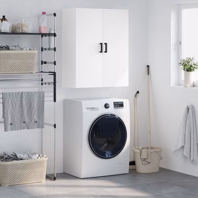 Berkfield Home Wall Mounted Cabinet in White, W: 69.5 cm, D: 34 cm, H: 90 cm