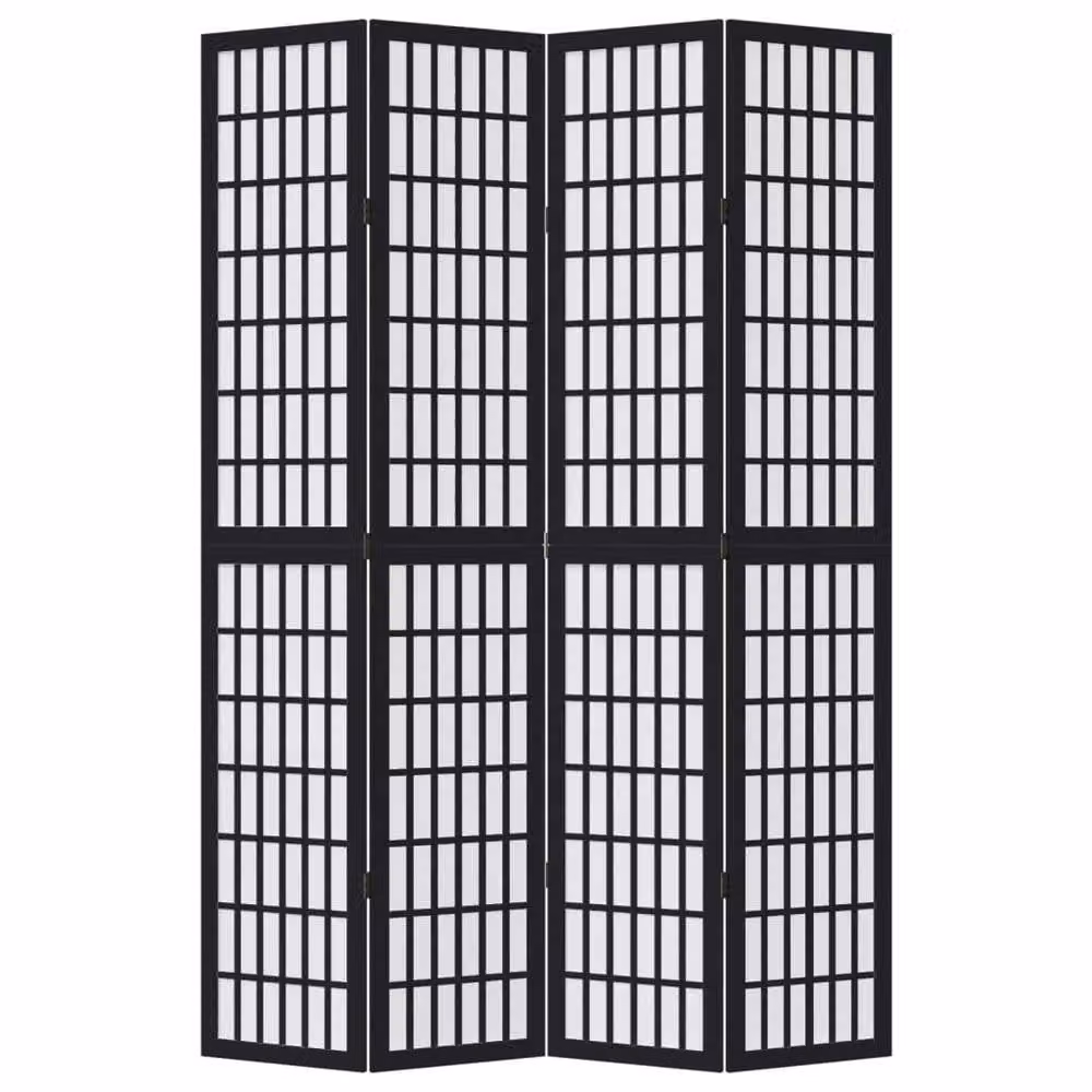 Berkfield Home 4-Panel Room Divider in Black Solid Paulownia Wood – 2