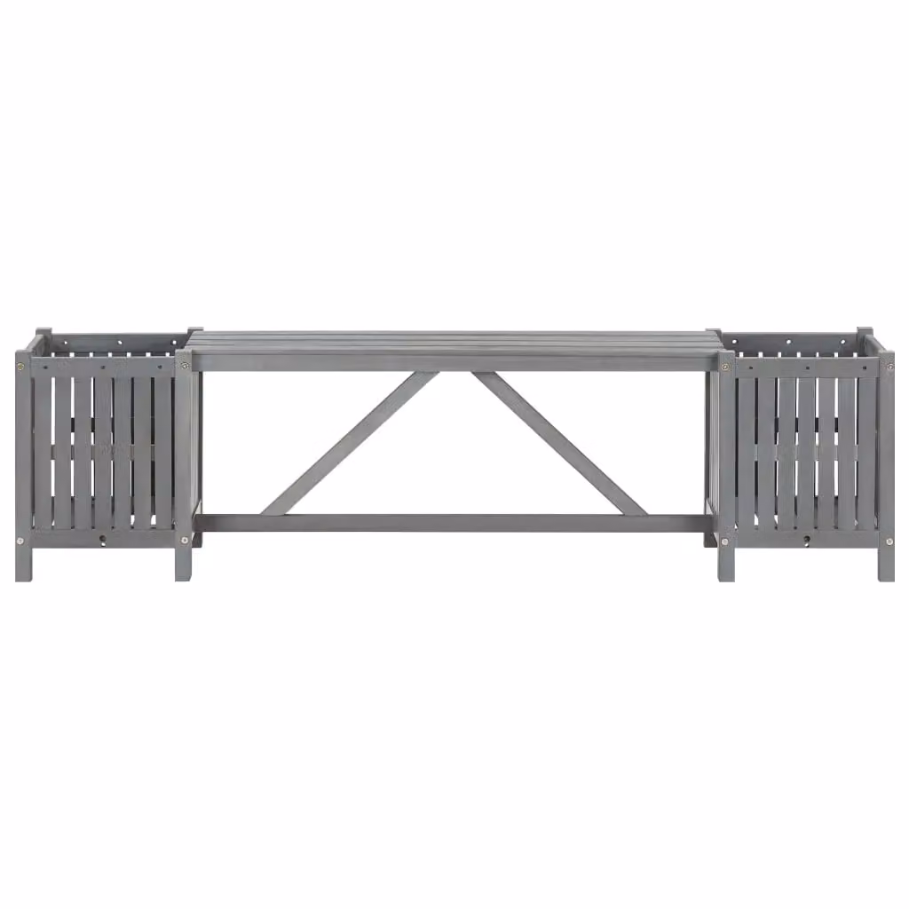 Berkfield Home Modern Garden Bench with 2 Planters in Grey Solid Acacia Wood, Width: 150 cm – 2
