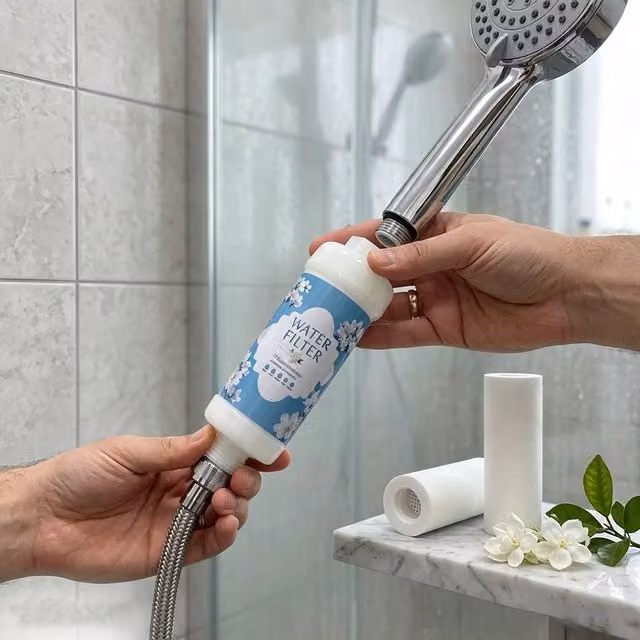 INMTFEI Jasmine Shower Filter Cartridge Hard Water Purifier for Hair and Skin in White