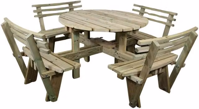 Churnet Valley Garden Furniture Ltd Westwood Round 8 Seat Picnic Table with Backrests, Light Brown, W: 205 cm, D: 205 cm, H: 80 cm – 1