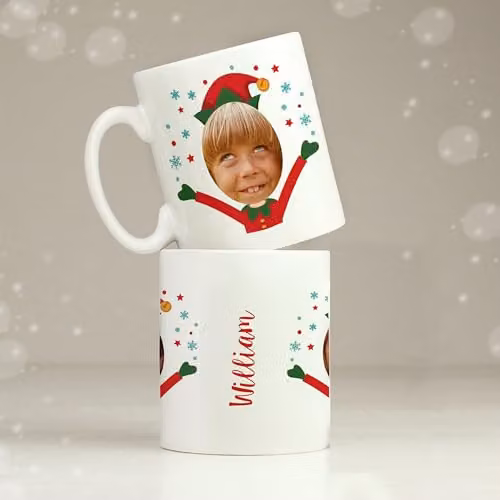 Personalised Memento Company Custom Photo Upload Christmas Elf Ceramic Mug in White – 2