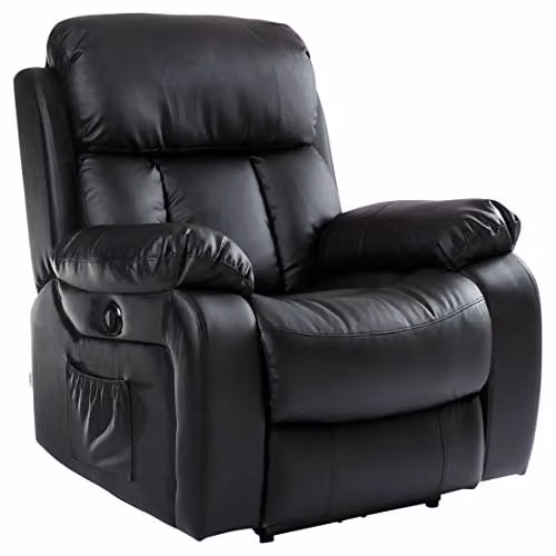 More4Homes Chester Electric Heated Massage Recliner Bonded Leather Armchair in Black – 1