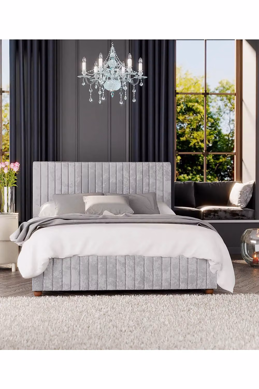 Laurence Llewelyn-Bowen Estella Ottoman Storage Bed in Silver Mirazzi Velvet Fabric, Double W/D/H: 140 x 200 cm – 4