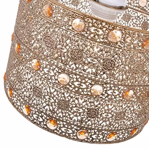 Happy Homewares Moroccan Style Gold Chandelier Pendant Light Shade with Amber Beads, Diameter: 24 cm – 2