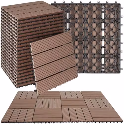 tectake 22-Piece WPC Decking Tile Set in Brown, 31 x 31 cm per Tile, 2.1142m² Total Area