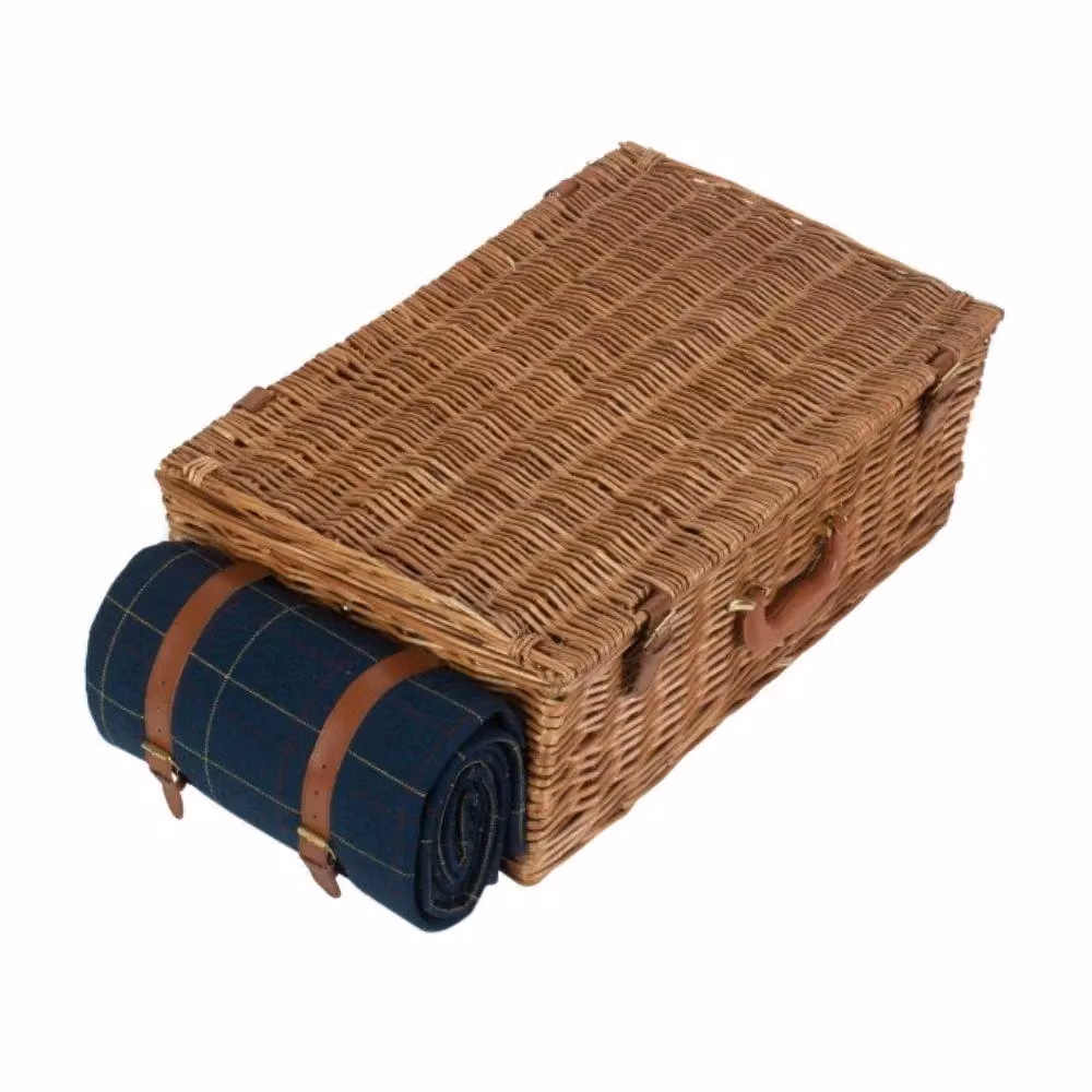 Red Hamper Wicker Picnic Basket with Blue Tweed Lining for 2 People – 2