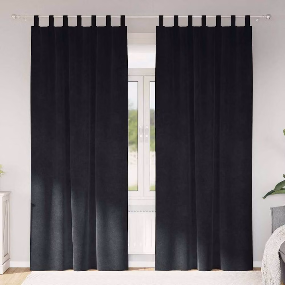 Berkfield Home Black Velvet Blackout Curtains with Hanging Loops, 2 Pack, Black, W: 140.5 cm, H: 248 cm – 2