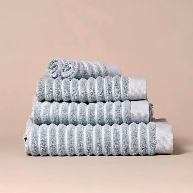 Misona Pack of 2 Luxury Ribbed Organic GOTS Cotton Hand Towels, Blue, W/D/H: 50 x 90 cm