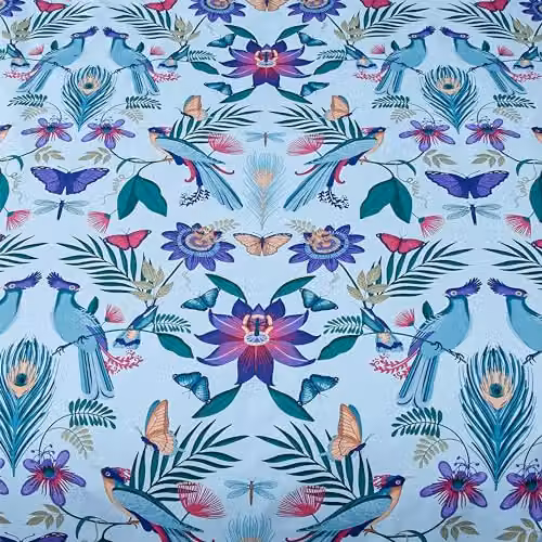 Catherine Lansfield Mya Tropical Floral Reversible King Duvet Cover and Pillowcase Set in Duck Egg Blue – 3