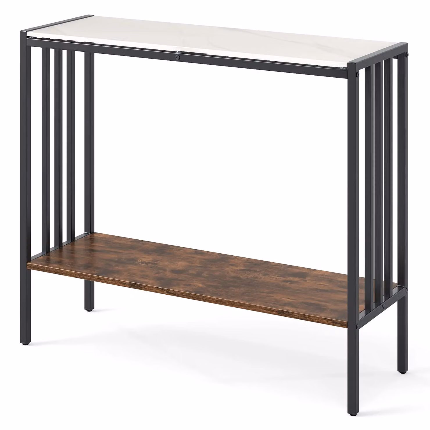 Costway Industrial 2-Tier Console Table with Open Shelf, White – 5