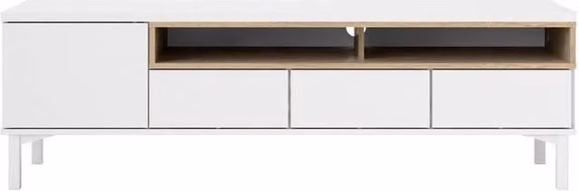 CALICOSY April White TV Unit with 1 Door, 3 Drawers and 2 Shelves, W: 156 cm, D: 48.25 cm, H: 48.2 cm