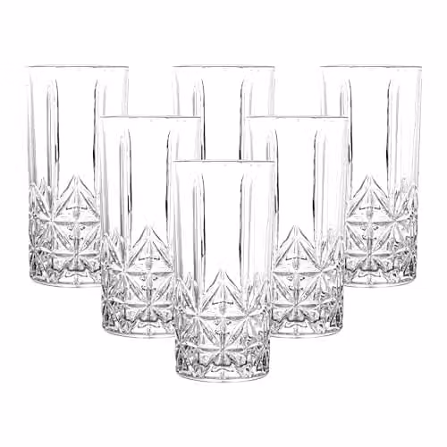 Simpa Set of 6 Geometric Glass Tumblers, 350ml, Transparent