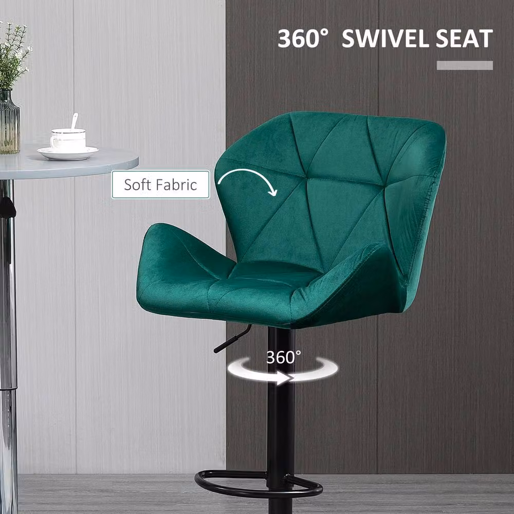 ERGOVEXA Set of 2 Chic Adjustable Velvet Bar Stools in Green – 7