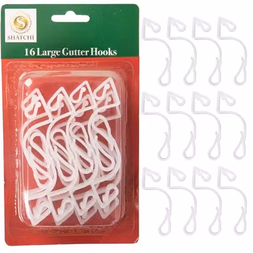 SHATCHI 16-Piece Transparent Plastic Gutter Hooks for Hanging Outdoor Christmas String and Rope Lights