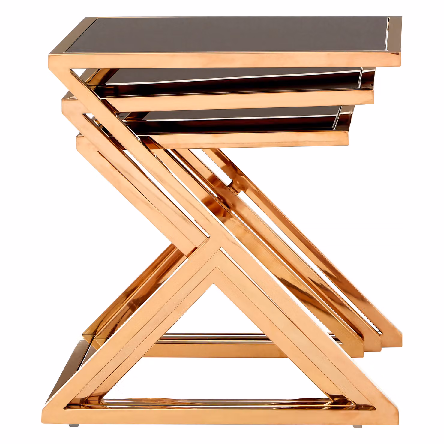 Orsina Set of 3 Nesting Side Tables with Glass Tops and Gold and Black Metal Frames – 2