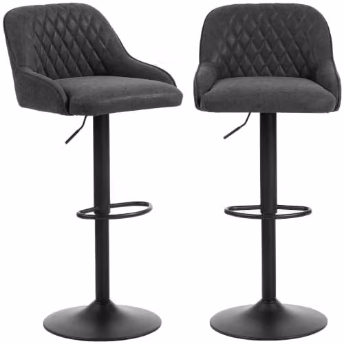 HOMCOM Set of 2 Retro Black Bar Stools with Matt Finish