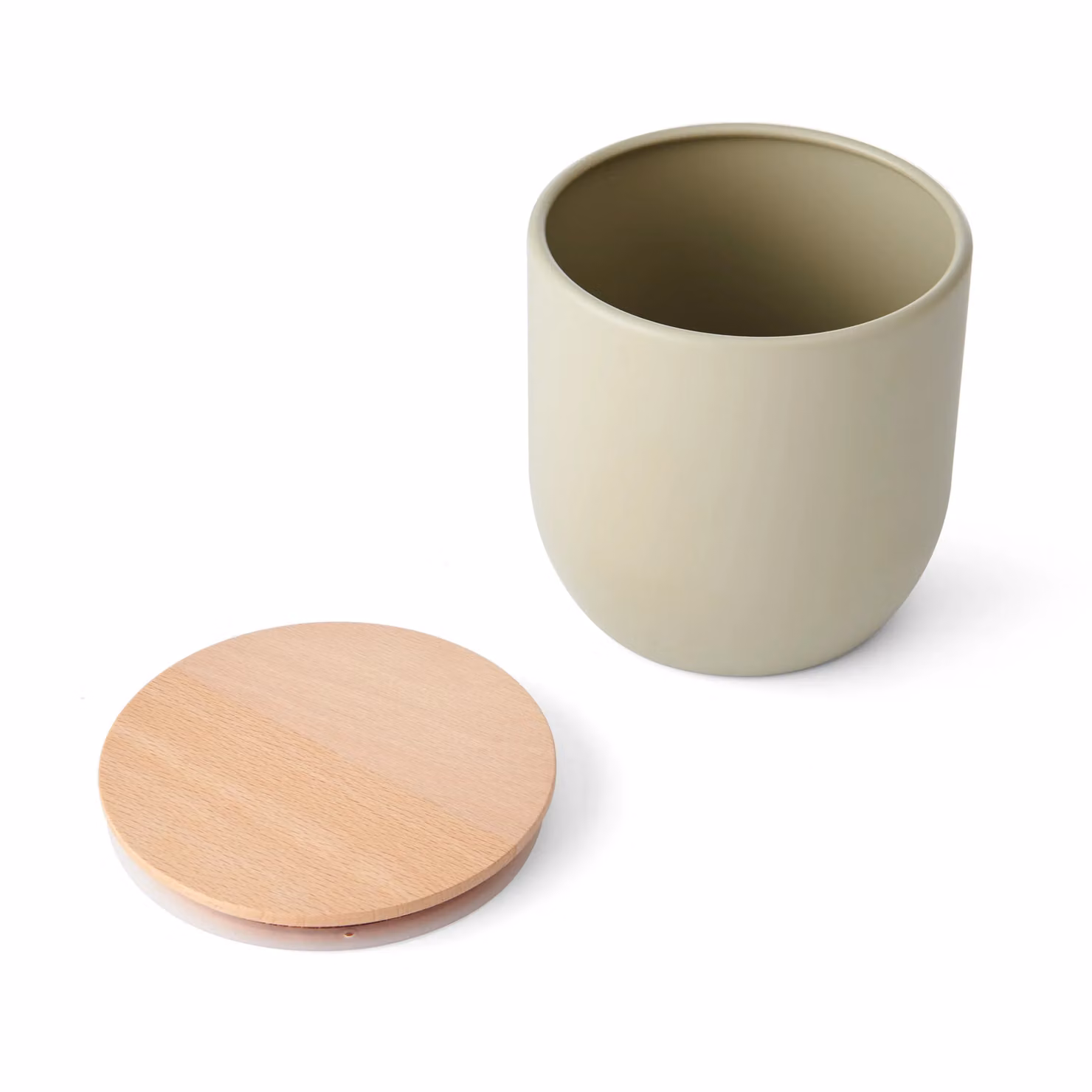 KitchenCraft Idilica Set of 3 Airtight Kitchen Canisters with Beechwood Lids in Green and Beige – 2