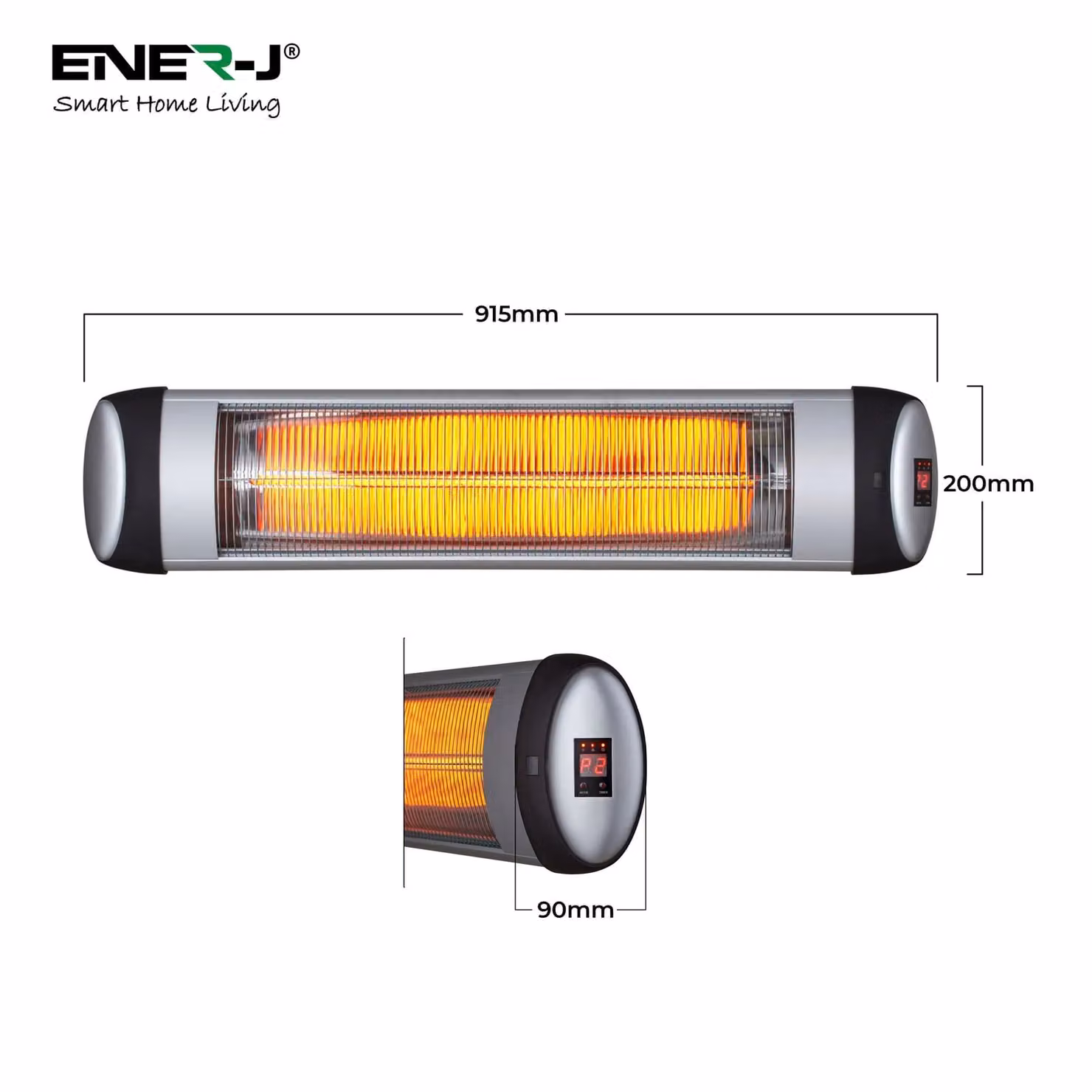 ENER-J Wall Mounted 2000W Quartz Tube Infrared Heater, Black – 2