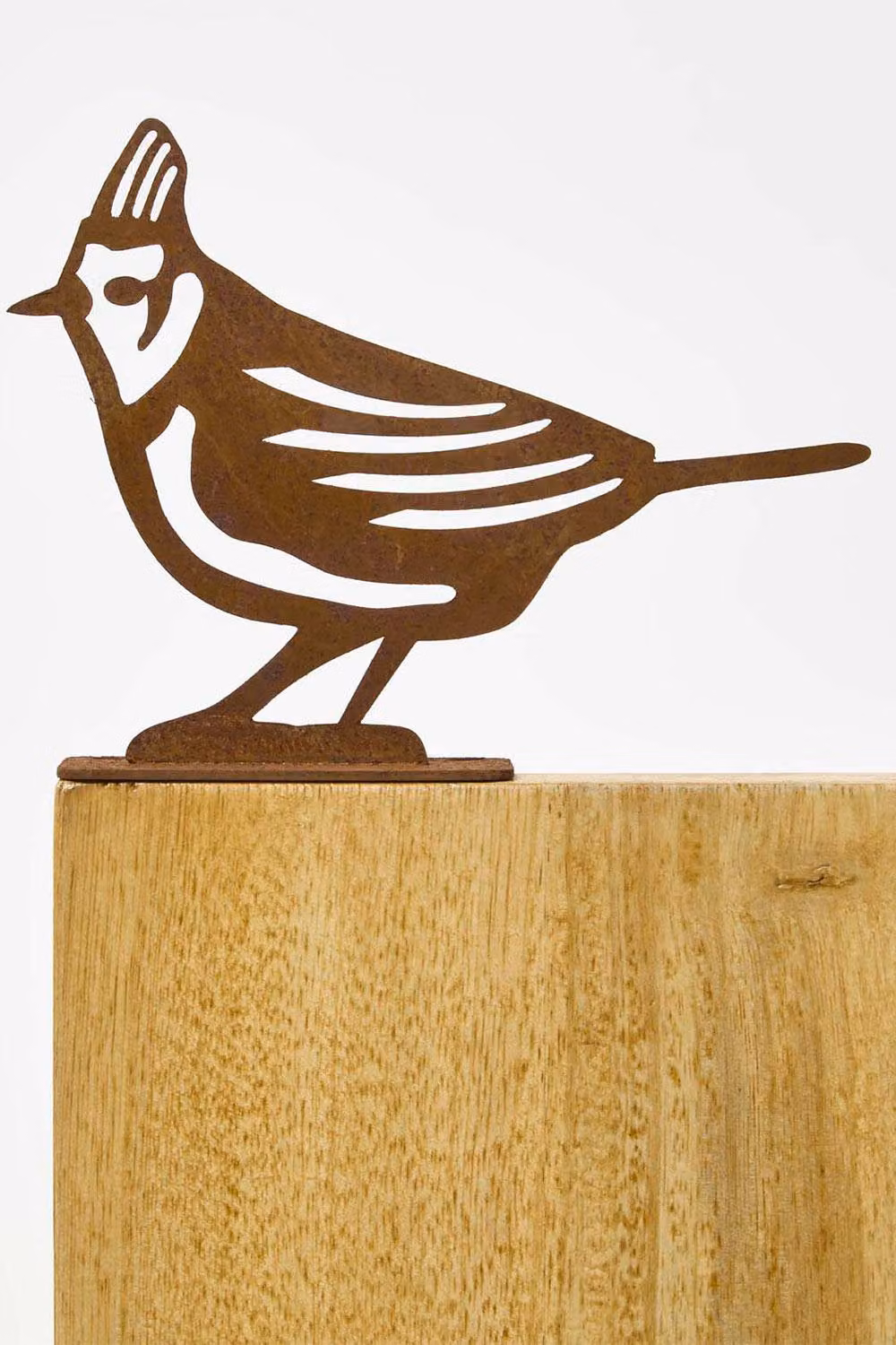 HOMESCAPES Rustic Brown Metal Crested Tit Bird Garden Fence Topper – 4