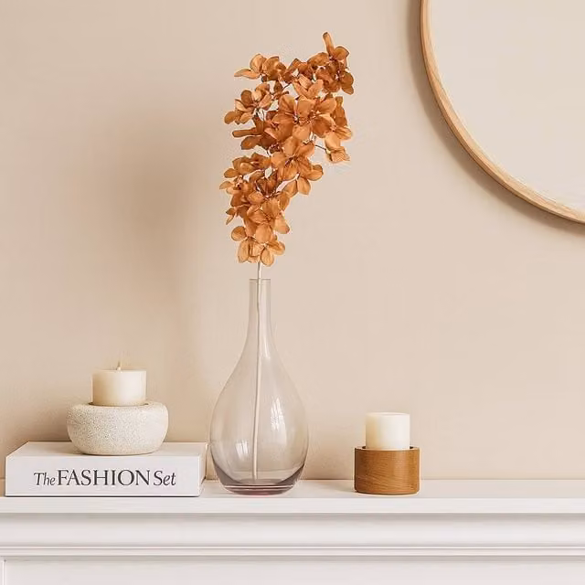 Voltico Brown Textile Hydrangea Artificial Flower Spray Stem for Tabletop Decor – 1