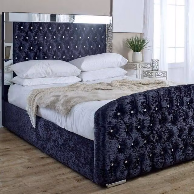 Paradise Beds Ltd Amelia Upholstered Velvet Designer Ottoman Bed Frame, Black, W/D: 120 x 200 cm